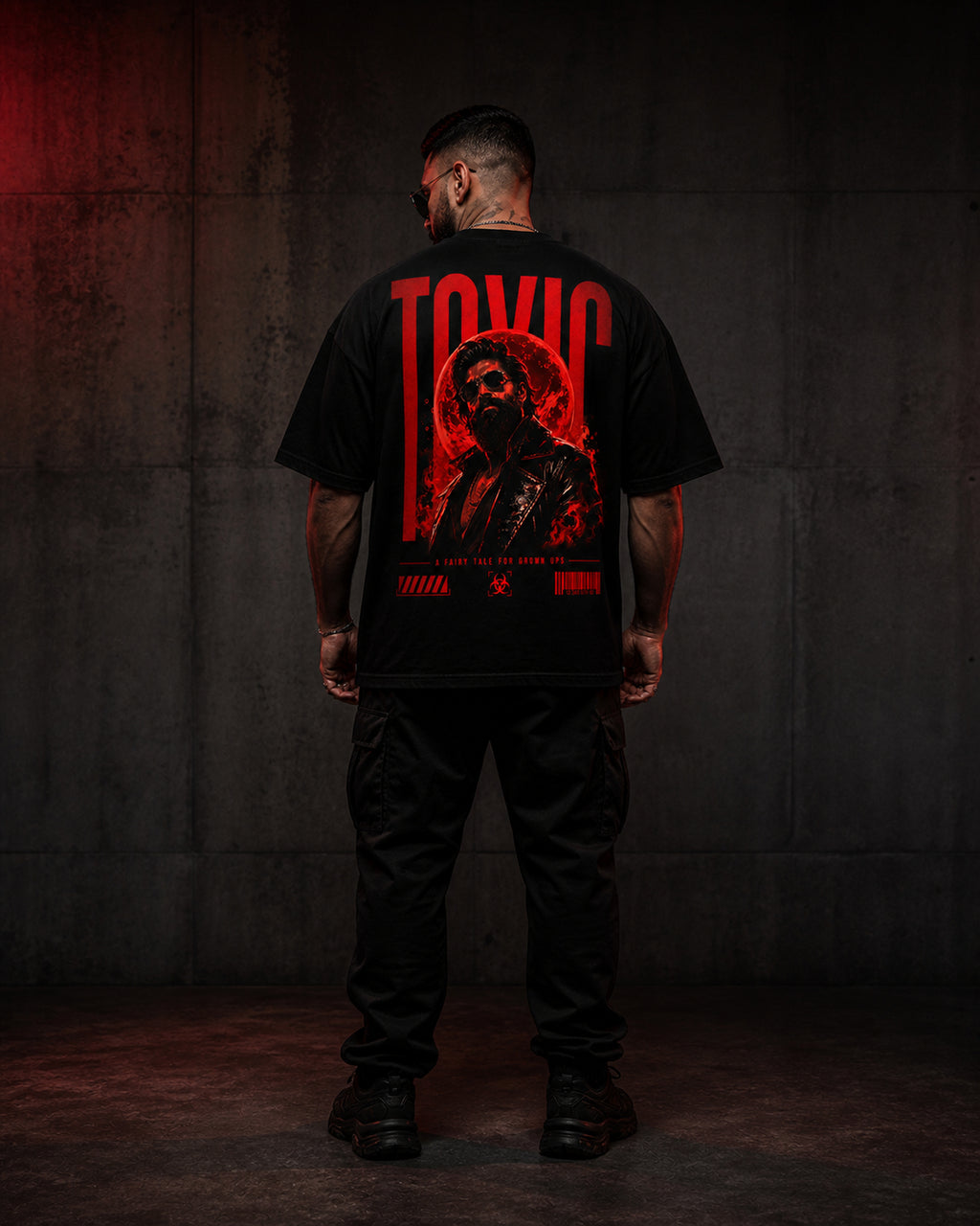 Toxic Red Noir Oversized T-Shirt black oversized T-shirt product mockup