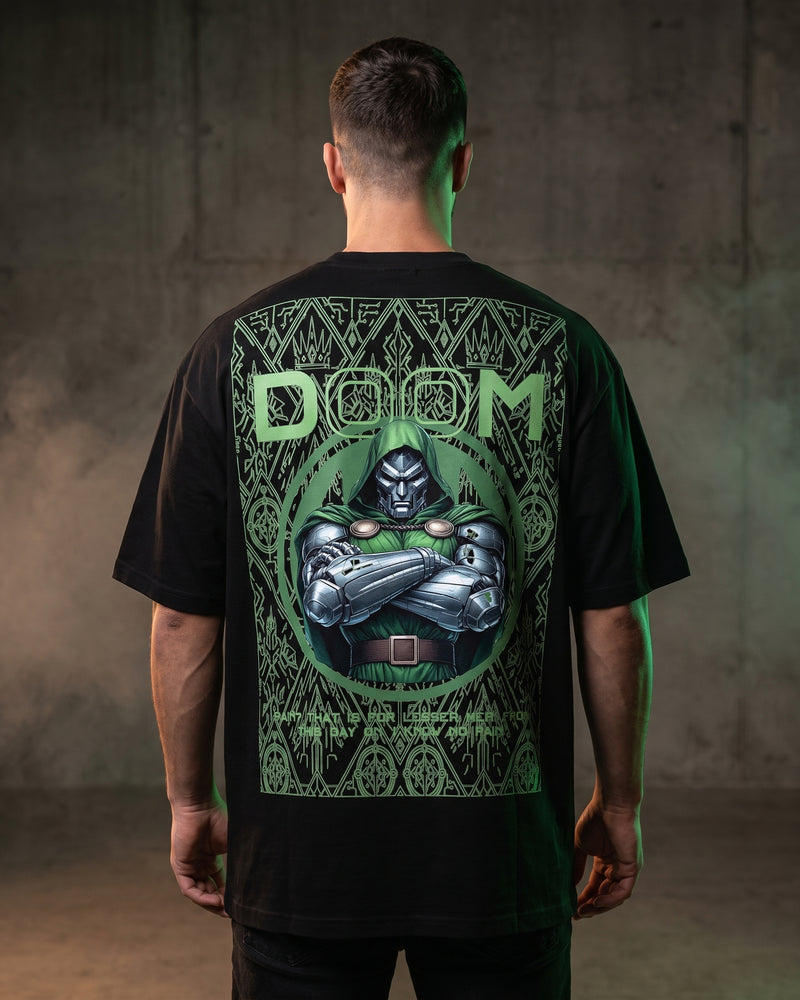 Green Armored Doom Oversized T-Shirt black oversized T-shirt back hero
