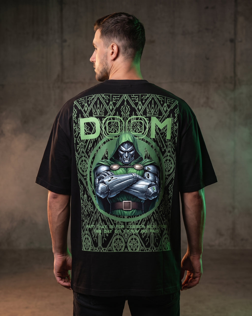 Green Armored Doom Oversized T-Shirt black oversized T-shirt product mockup