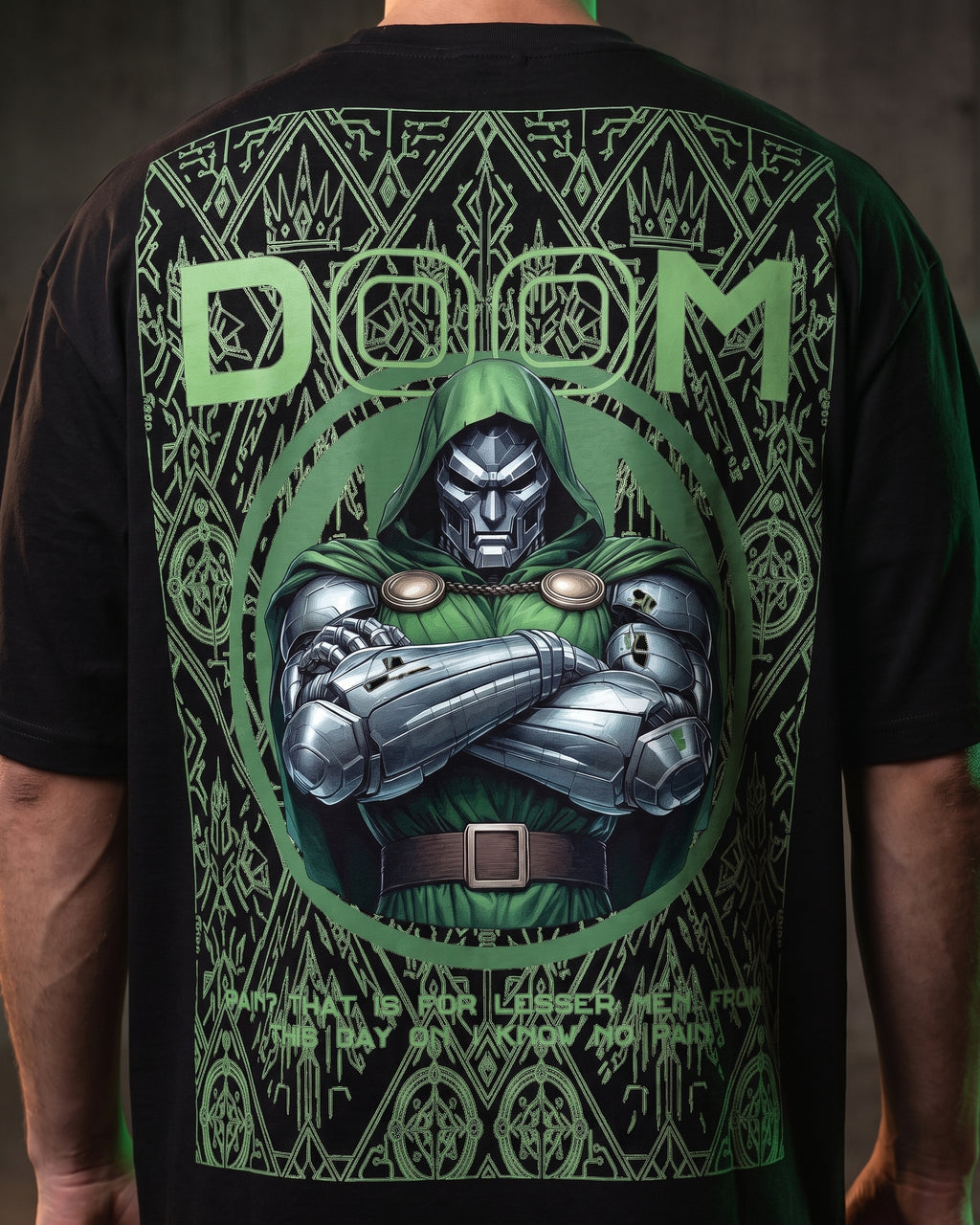 Green Armored Doom Oversized T-Shirt black oversized T-shirt product mockup
