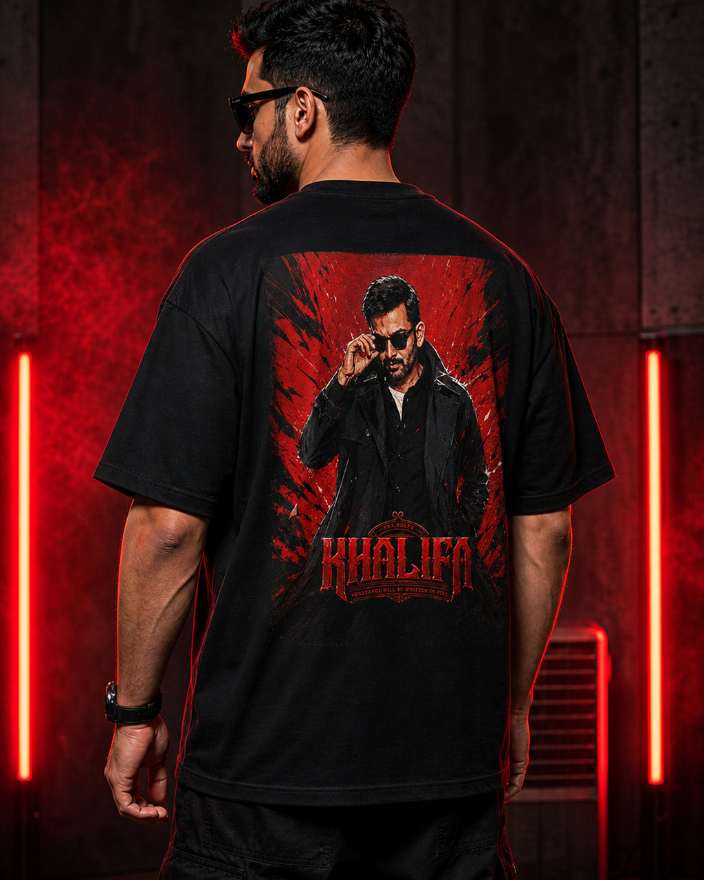 Khalifa Red Ruler Oversized T-Shirt black oversized T-shirt product mockup