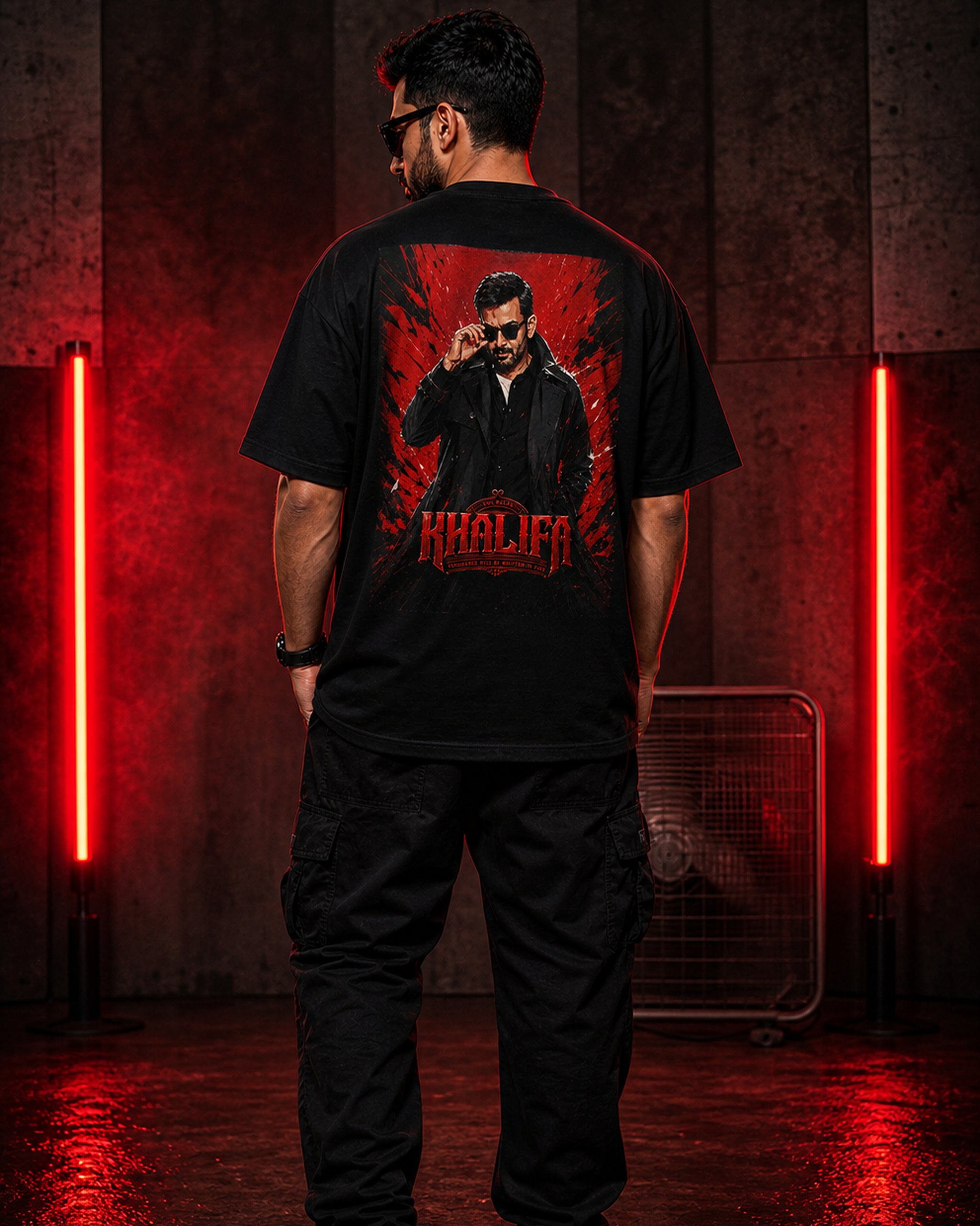 Khalifa Red Ruler Oversized T-Shirt black oversized T-shirt product mockup