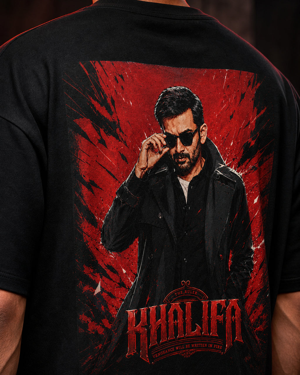 Khalifa Red Ruler Oversized T-Shirt black oversized T-shirt product mockup