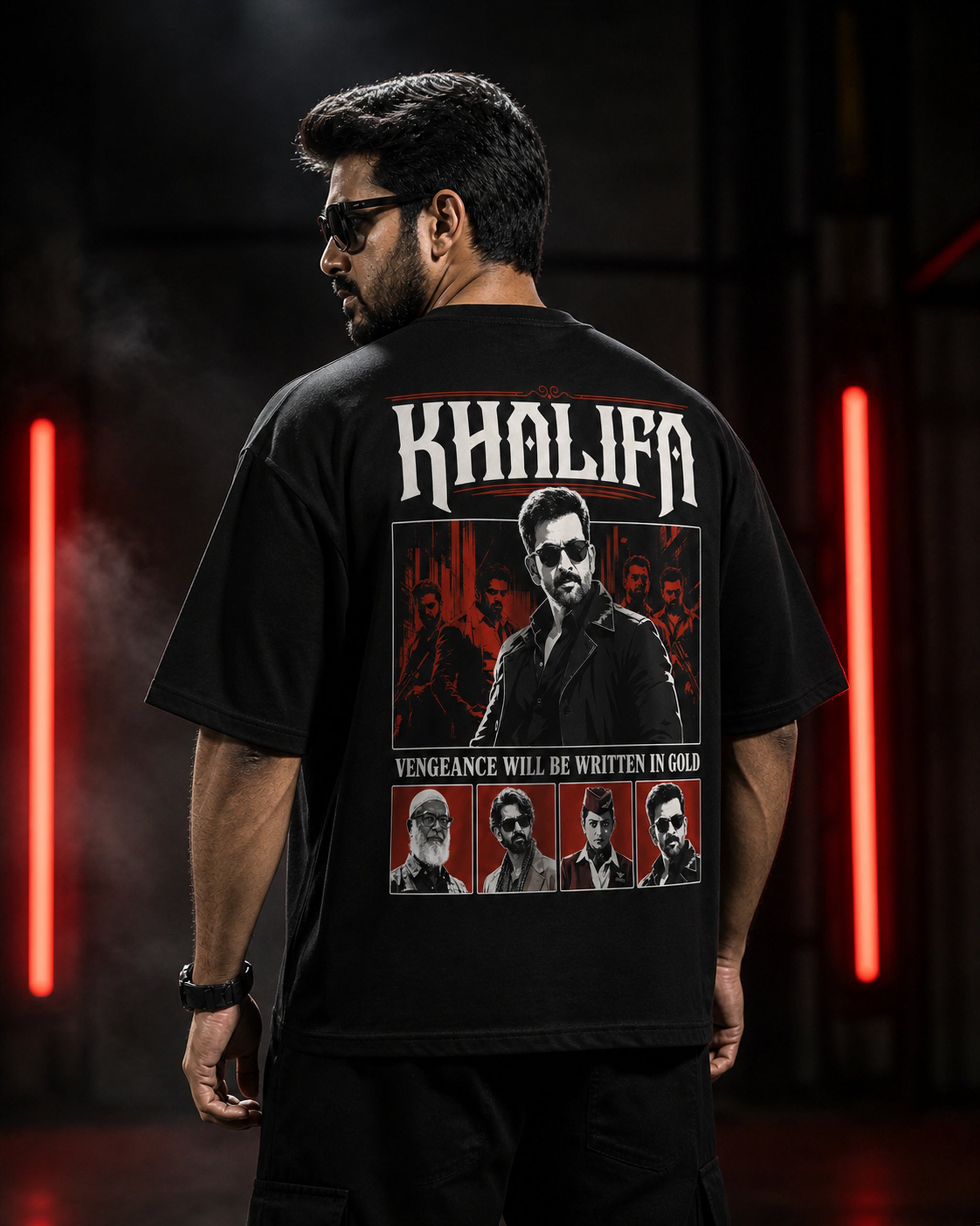 Khalifa Vengeance Noir Oversized T-Shirt black oversized T-shirt product mockup
