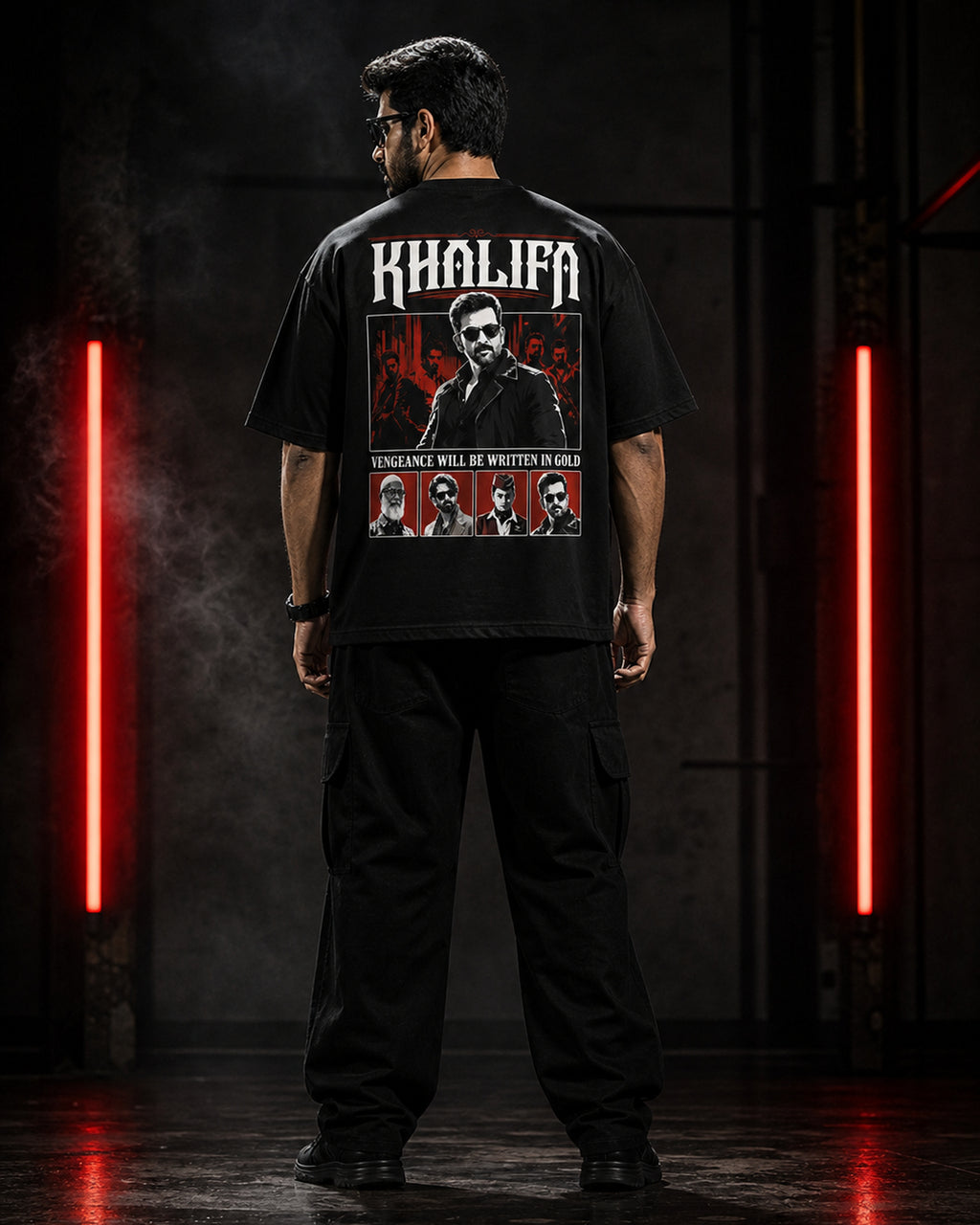 Khalifa Vengeance Noir Oversized T-Shirt black oversized T-shirt product mockup