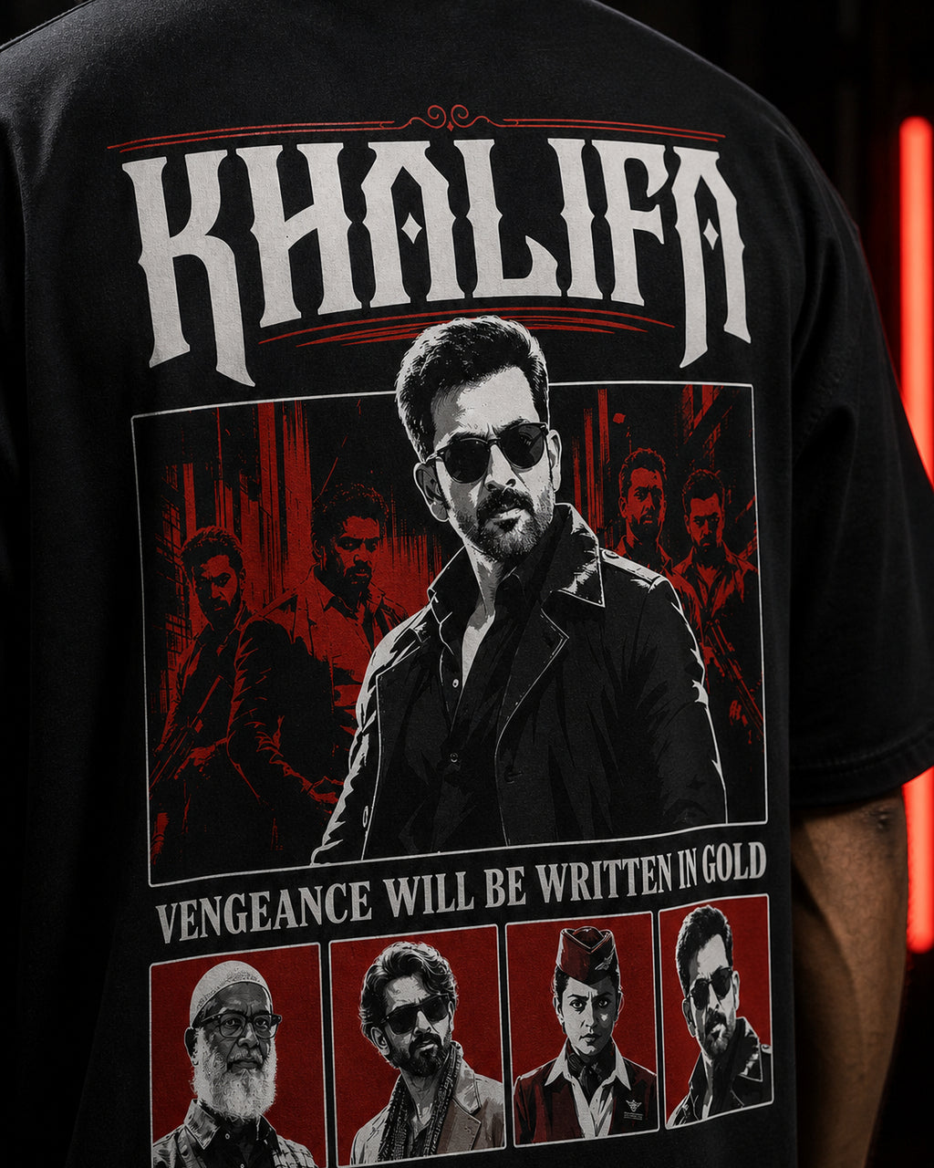 Khalifa Vengeance Noir Oversized T-Shirt black oversized T-shirt product mockup