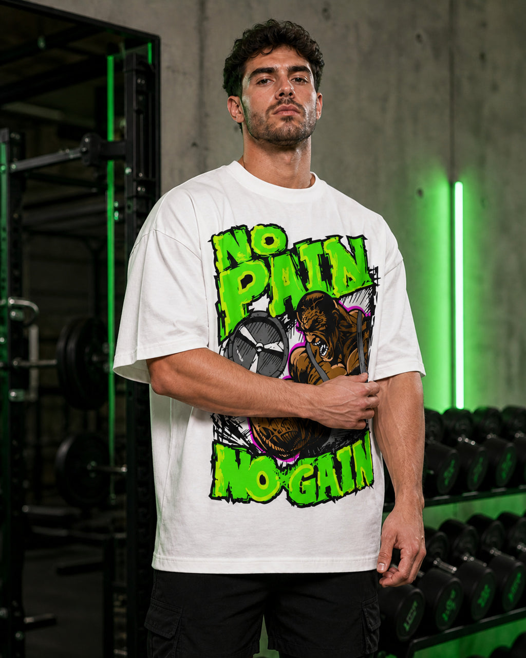 No Pain No Gain Monster Gym Oversized T-Shirt black oversized T-shirt product mockup