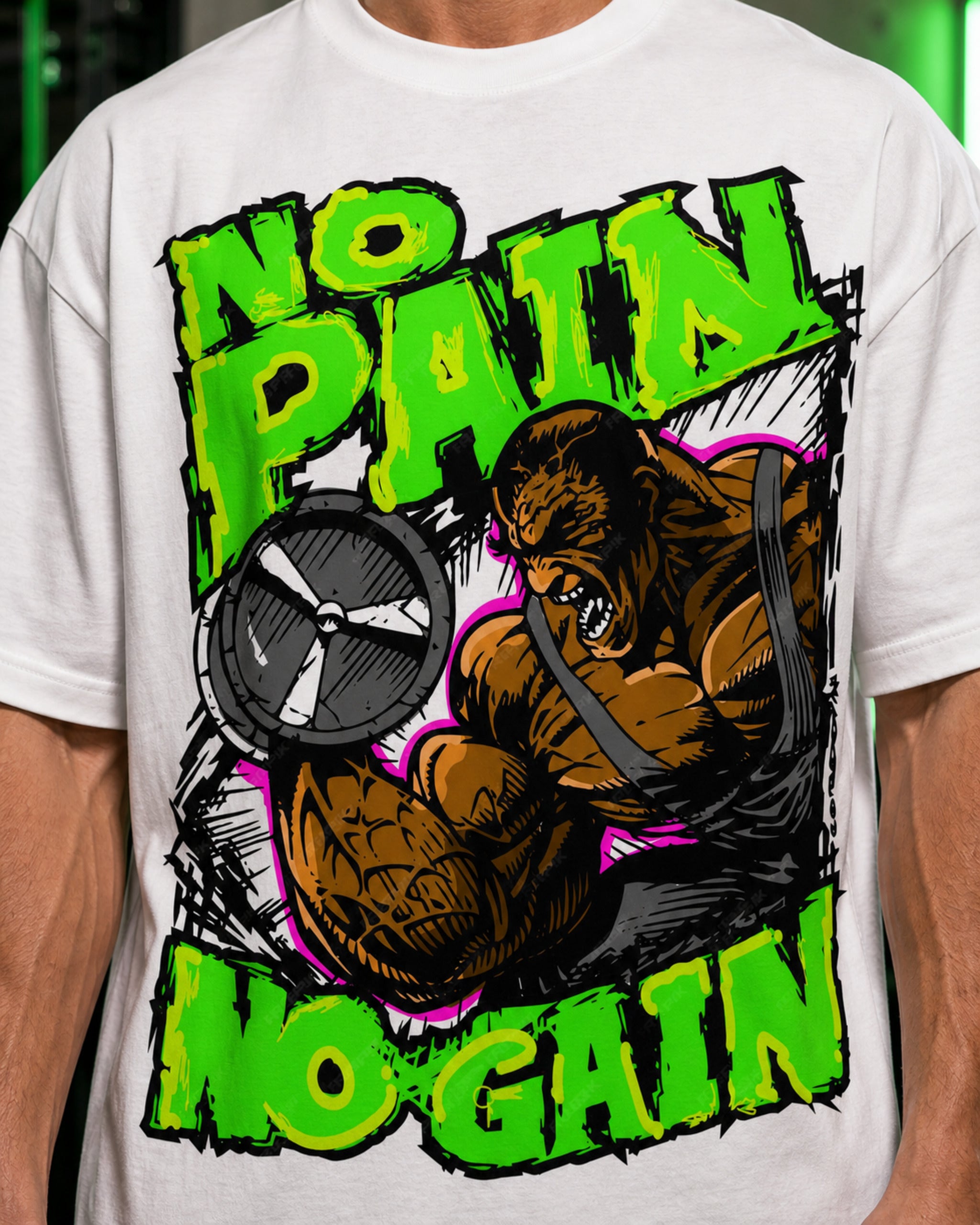 No Pain No Gain Monster Gym Oversized T-Shirt black oversized T-shirt product mockup