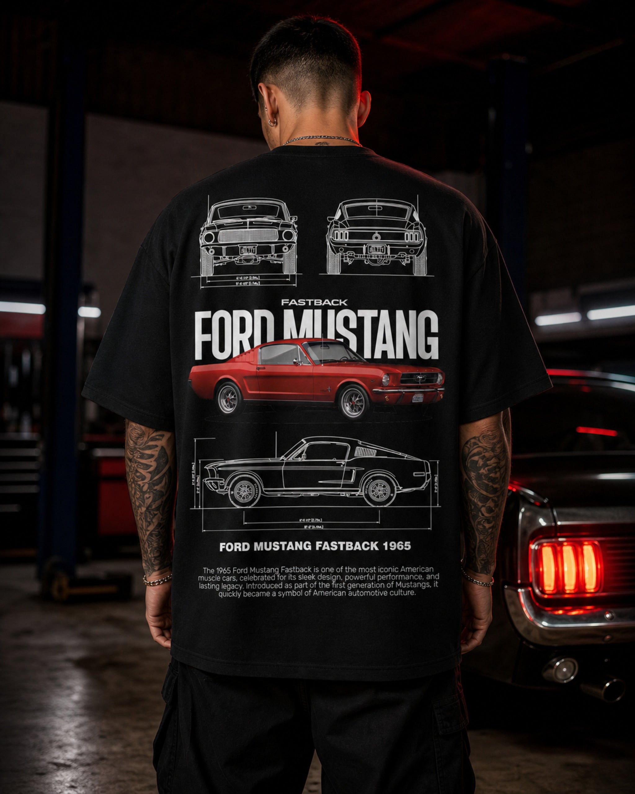 Classic Fastback Muscle Car Oversized T-Shirt black oversized T-shirt back hero