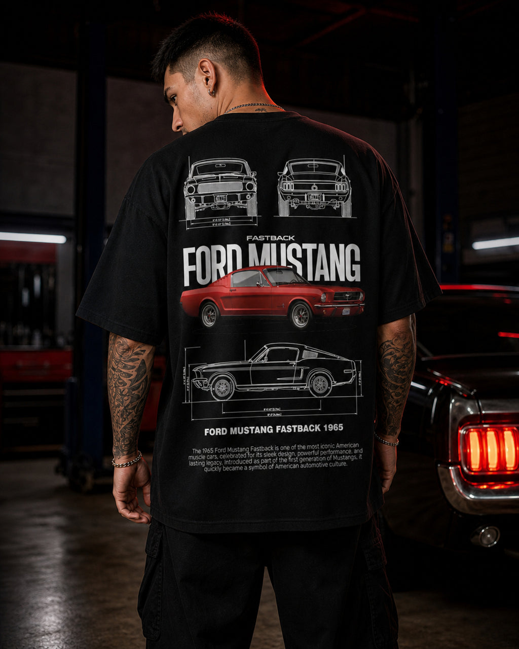 Classic Fastback Muscle Car Oversized T-Shirt black oversized T-shirt product mockup