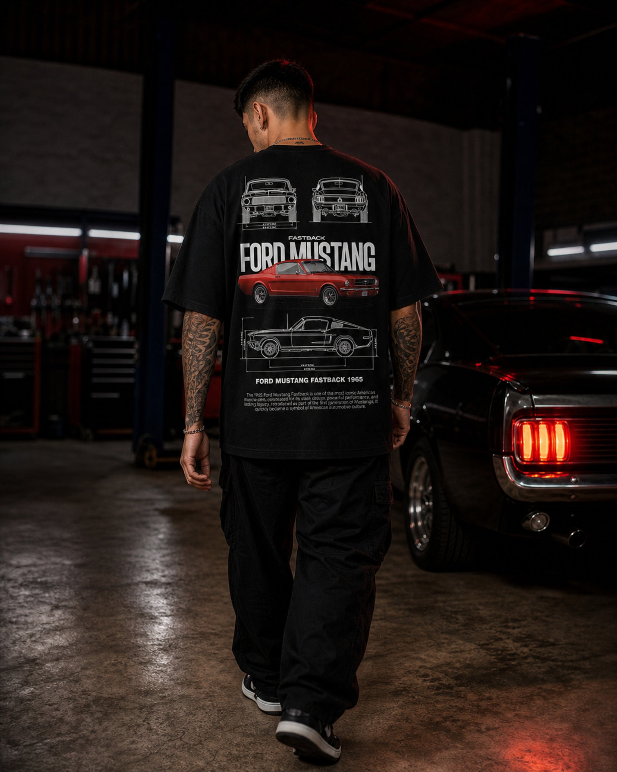 Classic Fastback Muscle Car Oversized T-Shirt black oversized T-shirt product mockup