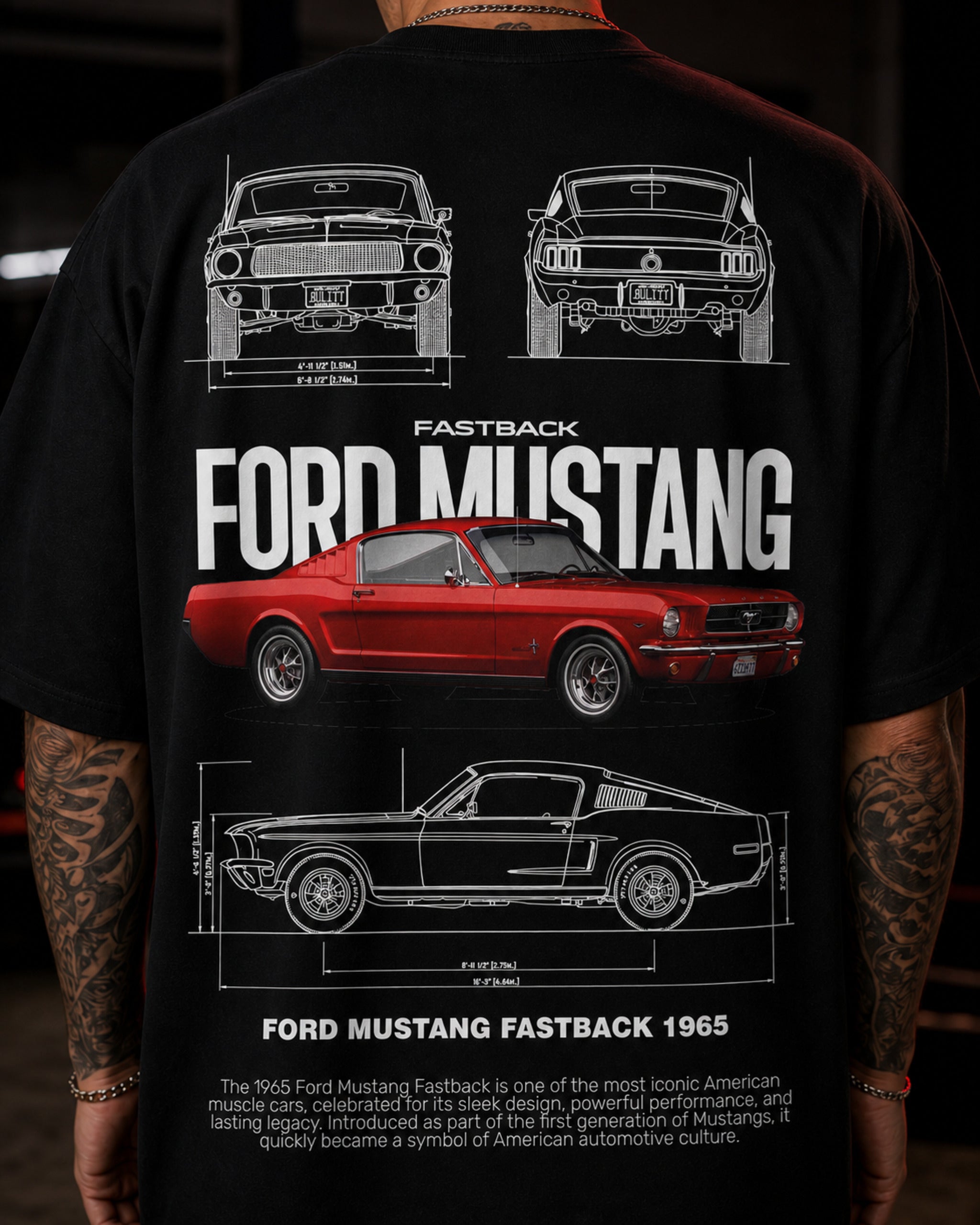 Classic Fastback Muscle Car Oversized T-Shirt black oversized T-shirt product mockup