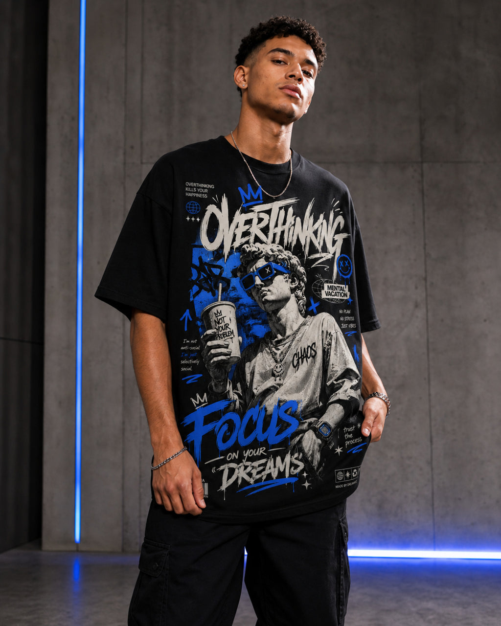 Focus On Your Dreams Oversized T-Shirt black oversized T-shirt product mockup