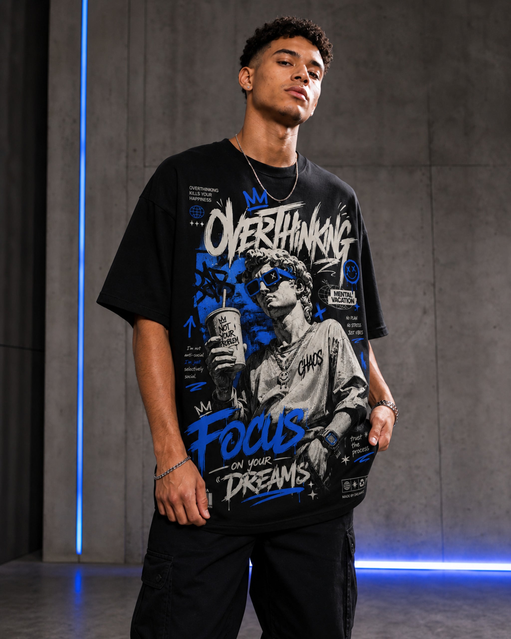 Focus On Your Dreams Oversized T-Shirt black oversized T-shirt product mockup