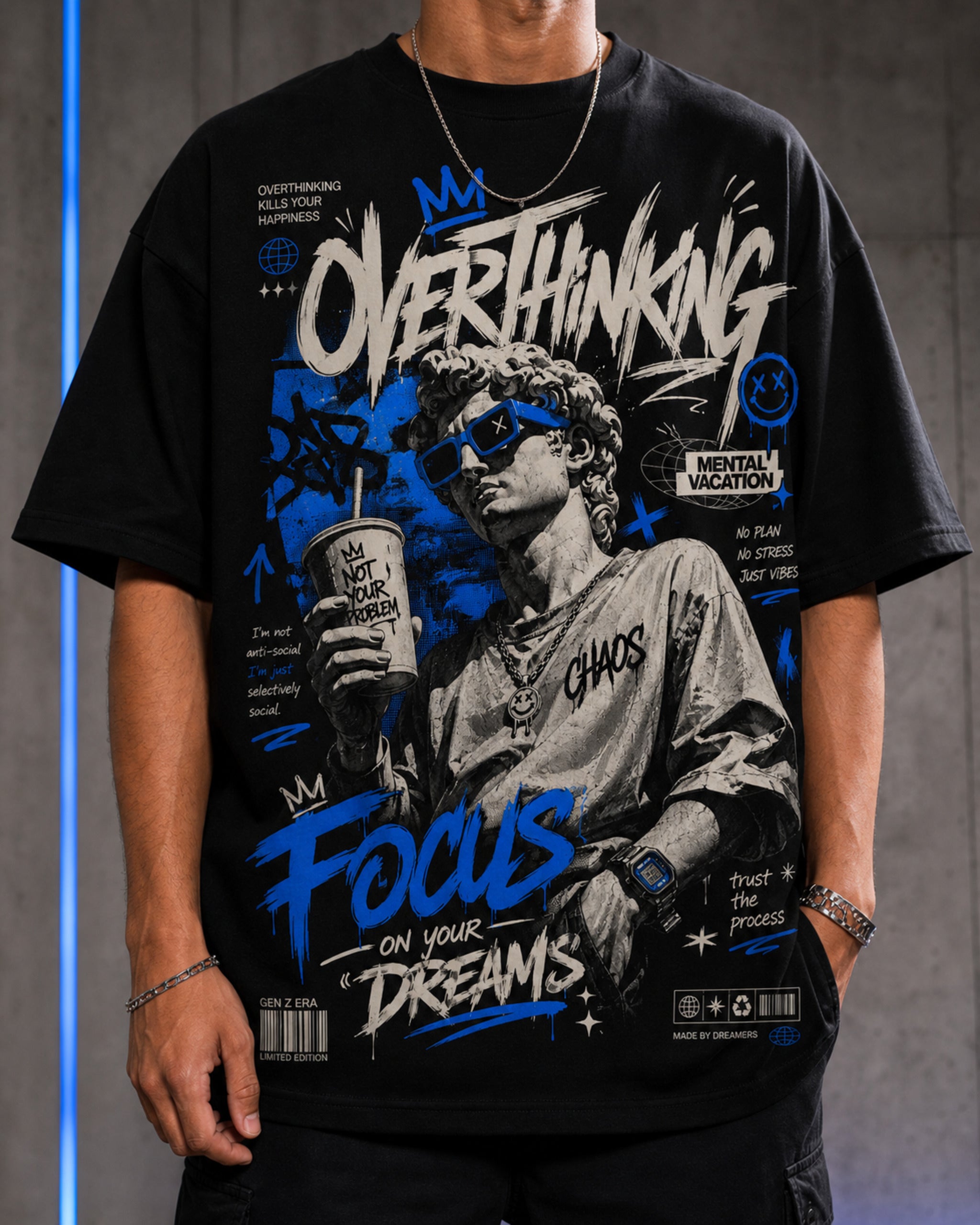 Focus On Your Dreams Oversized T-Shirt black oversized T-shirt product mockup