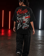 Hustle Stay Grinding Oversized T-Shirt black oversized T-shirt product mockup