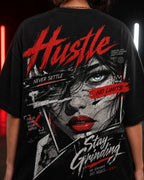 Hustle Stay Grinding Oversized T-Shirt black oversized T-shirt product mockup