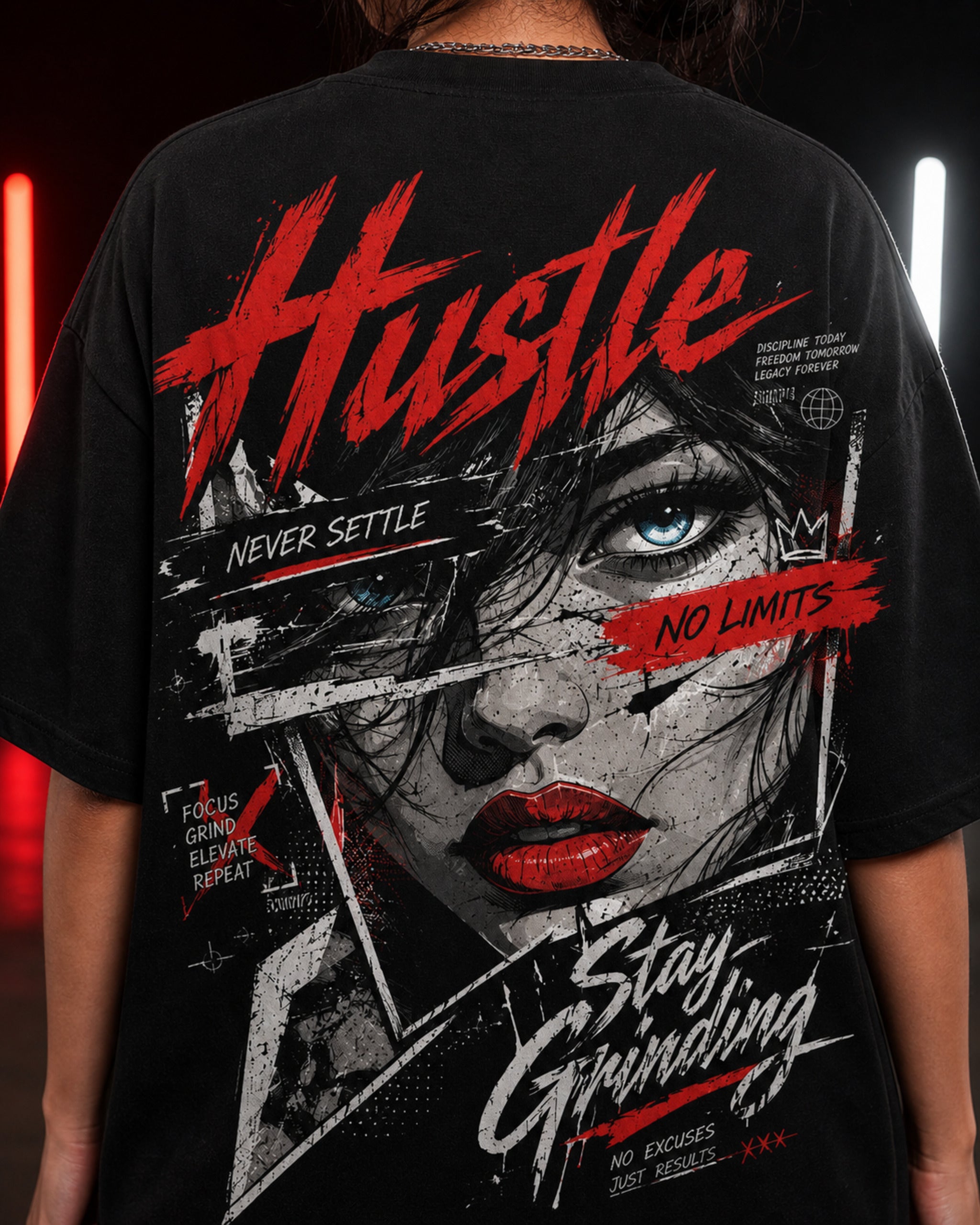 Hustle Stay Grinding Oversized T-Shirt black oversized T-shirt product mockup