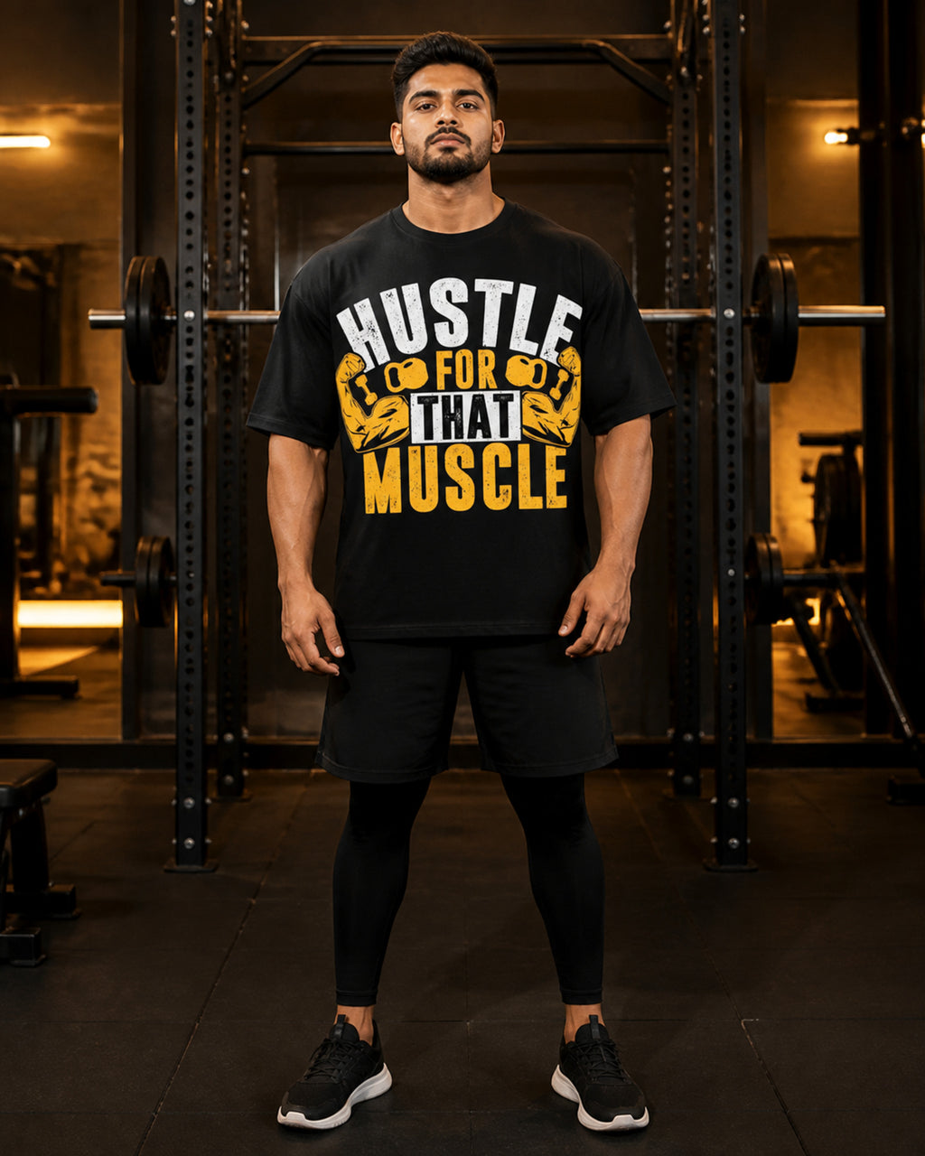 Hustle For That Muscle Oversized T-Shirt black oversized T-shirt back hero