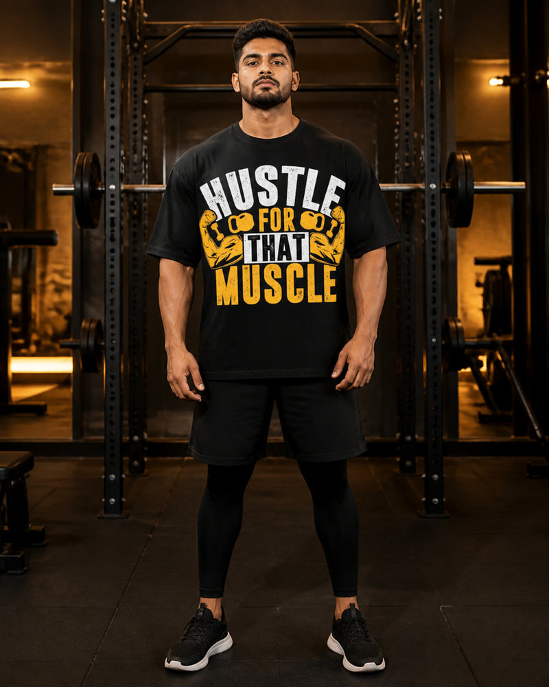 Hustle For That Muscle Oversized T-Shirt black oversized T-shirt back hero