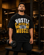 Hustle For That Muscle Oversized T-Shirt black oversized T-shirt product mockup