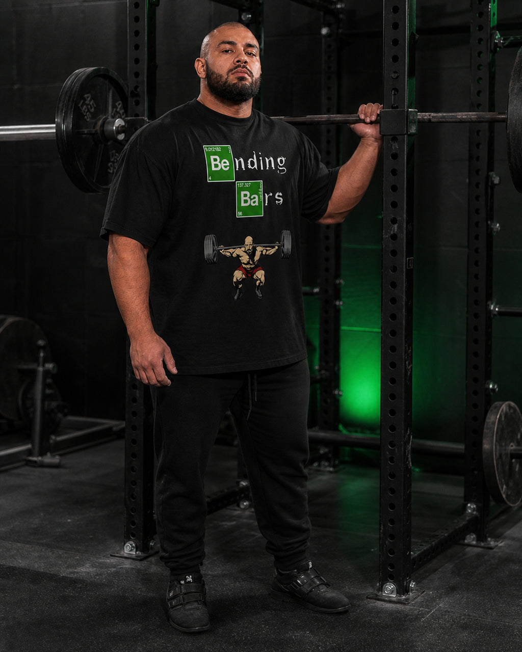 Bending Bars Gym Oversized T-Shirt black oversized T-shirt product mockup