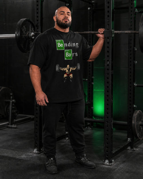 Bending Bars Gym Oversized T-Shirt black oversized T-shirt product mockup