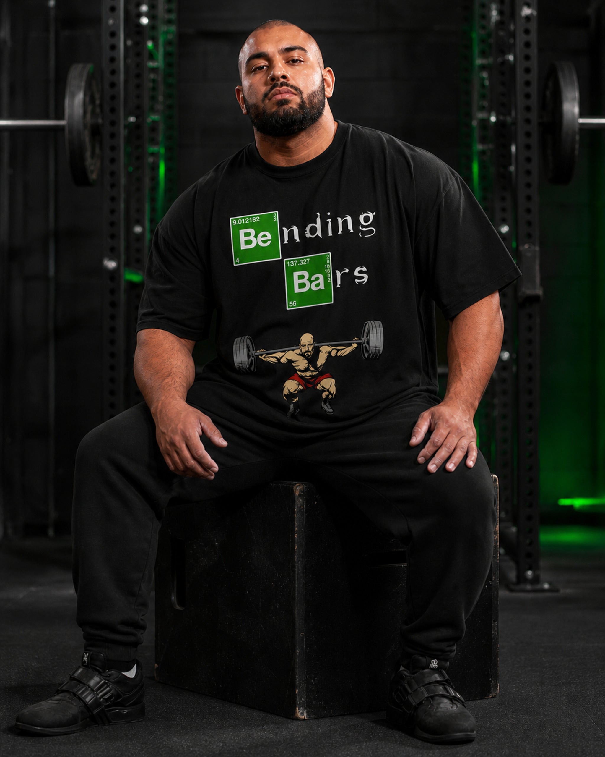Bending Bars Gym Oversized T-Shirt black oversized T-shirt product mockup
