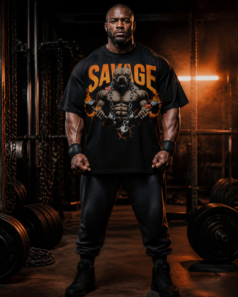 Savage Gym Dog Oversized T-Shirt black oversized T-shirt back hero