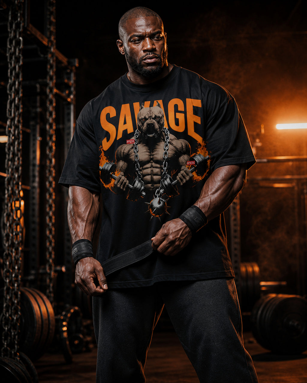 Savage Gym Dog Oversized T-Shirt black oversized T-shirt product mockup