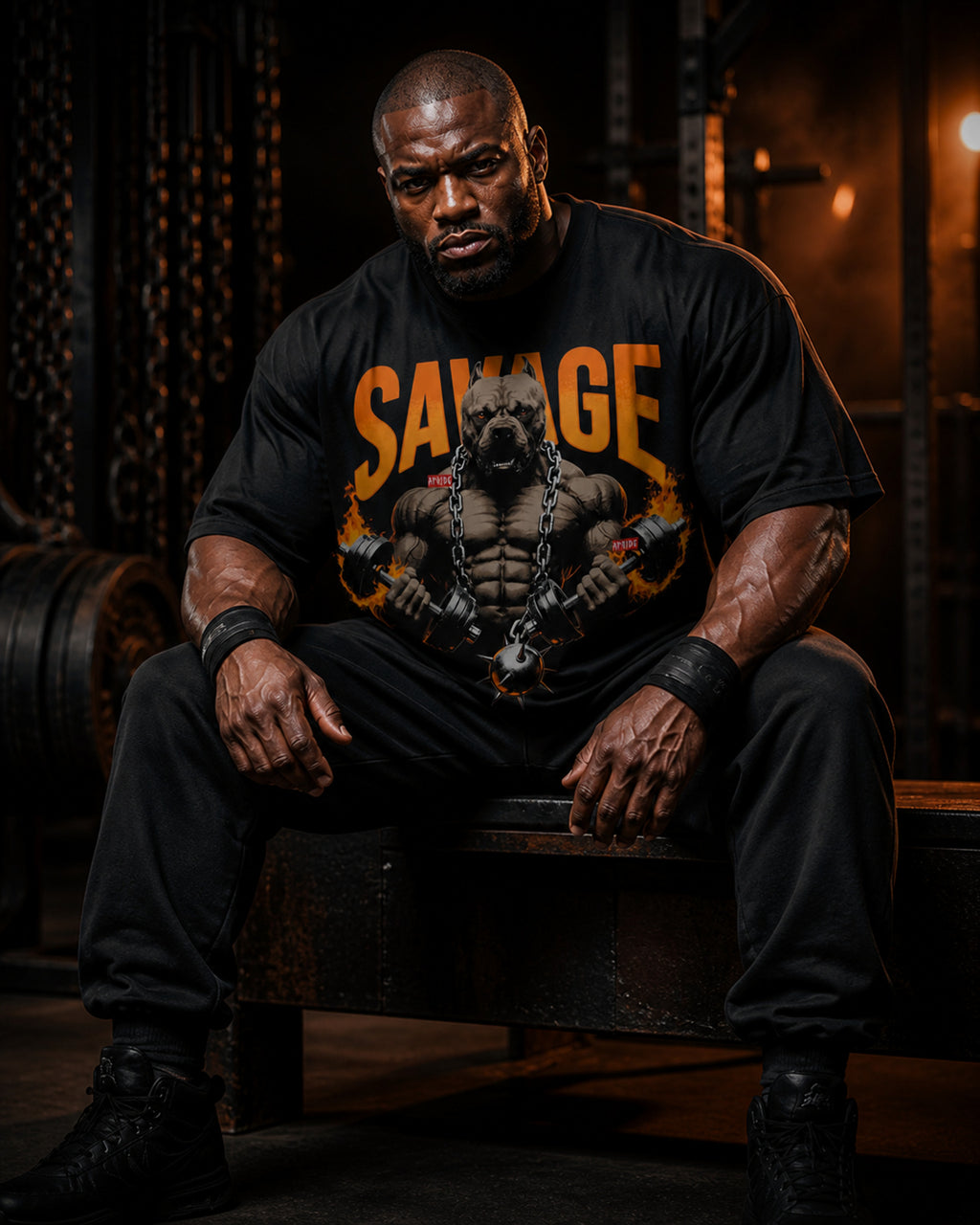 Savage Gym Dog Oversized T-Shirt black oversized T-shirt product mockup