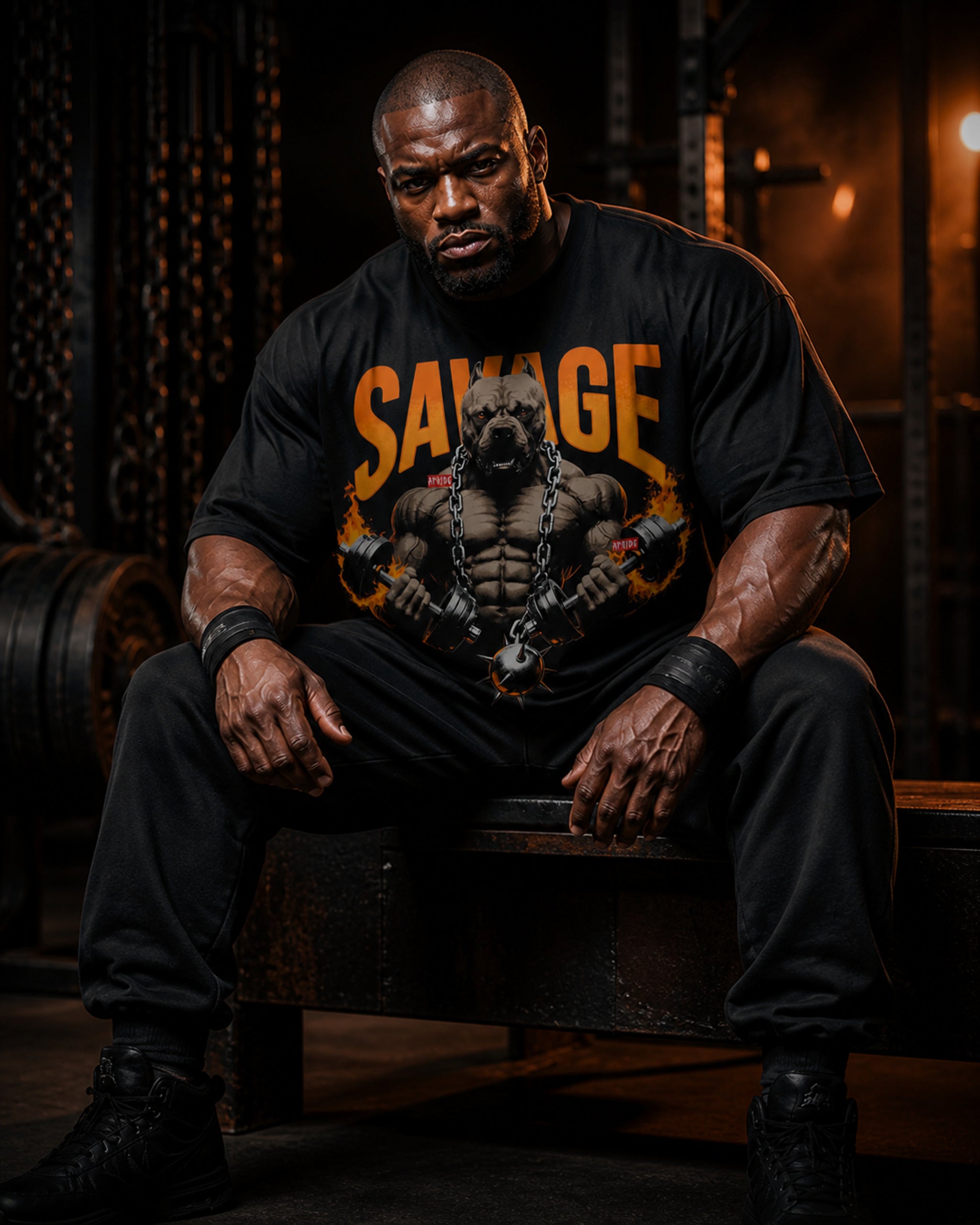 Savage Gym Dog Oversized T-Shirt black oversized T-shirt product mockup