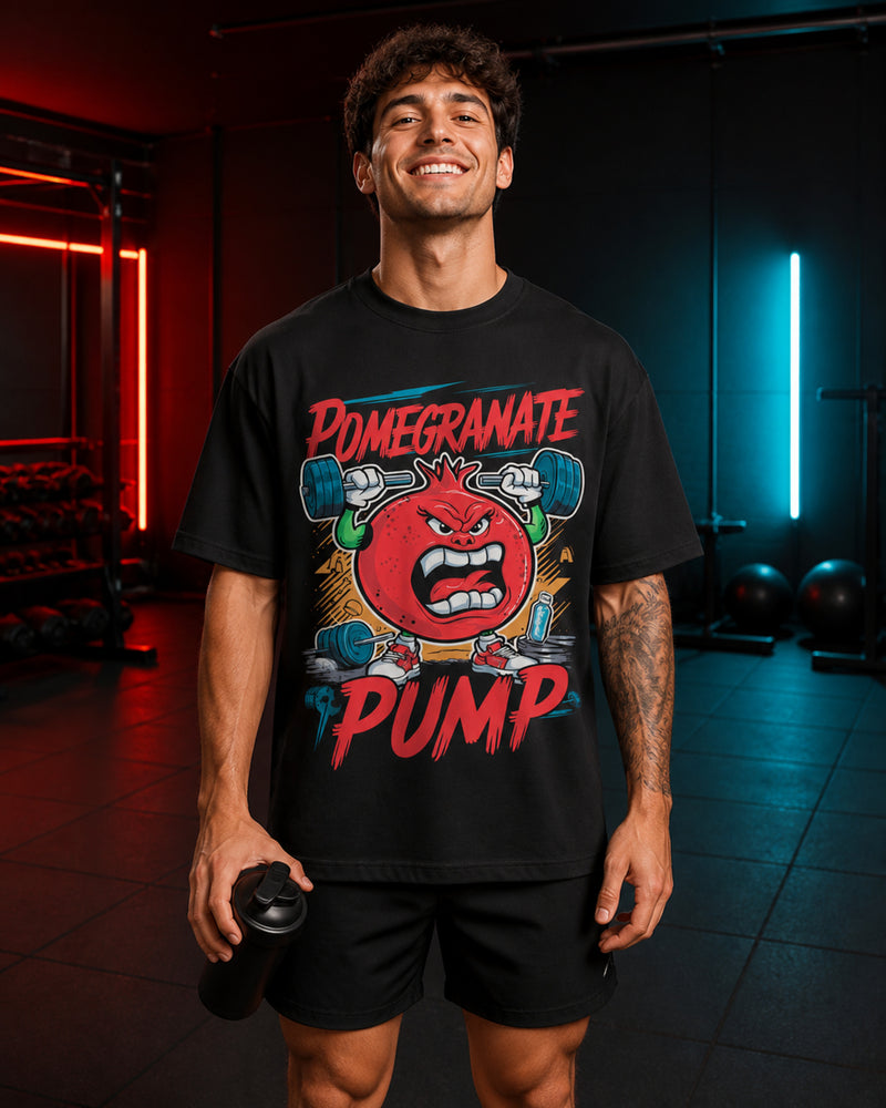 Pomegranate Pump Gym Oversized T-Shirt black oversized T-shirt back hero
