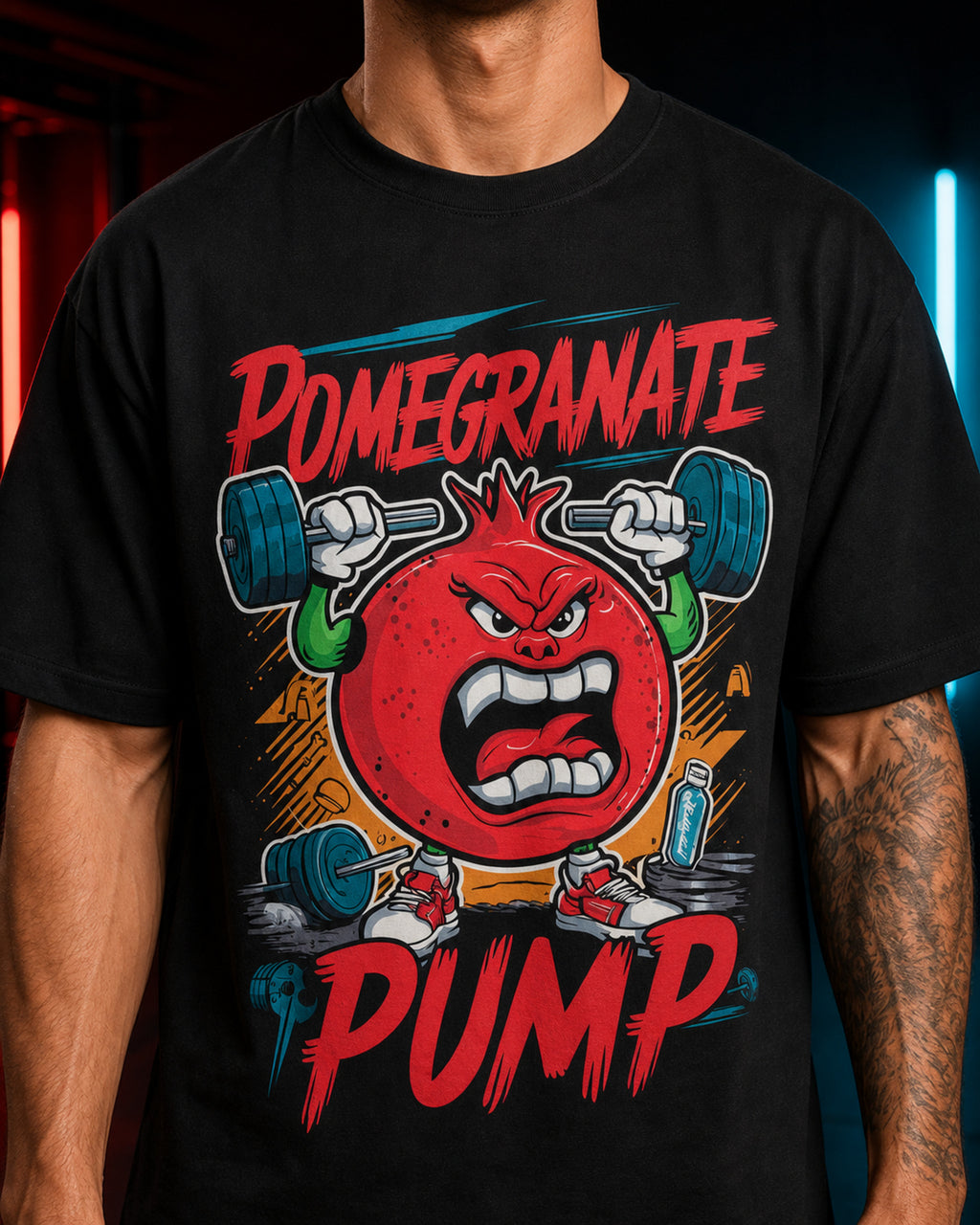 Pomegranate Pump Gym Oversized T-Shirt black oversized T-shirt product mockup