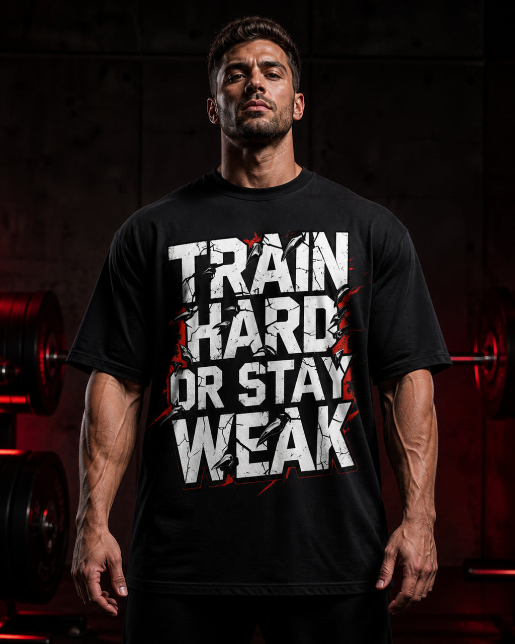 Train Hard Or Stay Weak Oversized T-Shirt black oversized T-shirt back hero