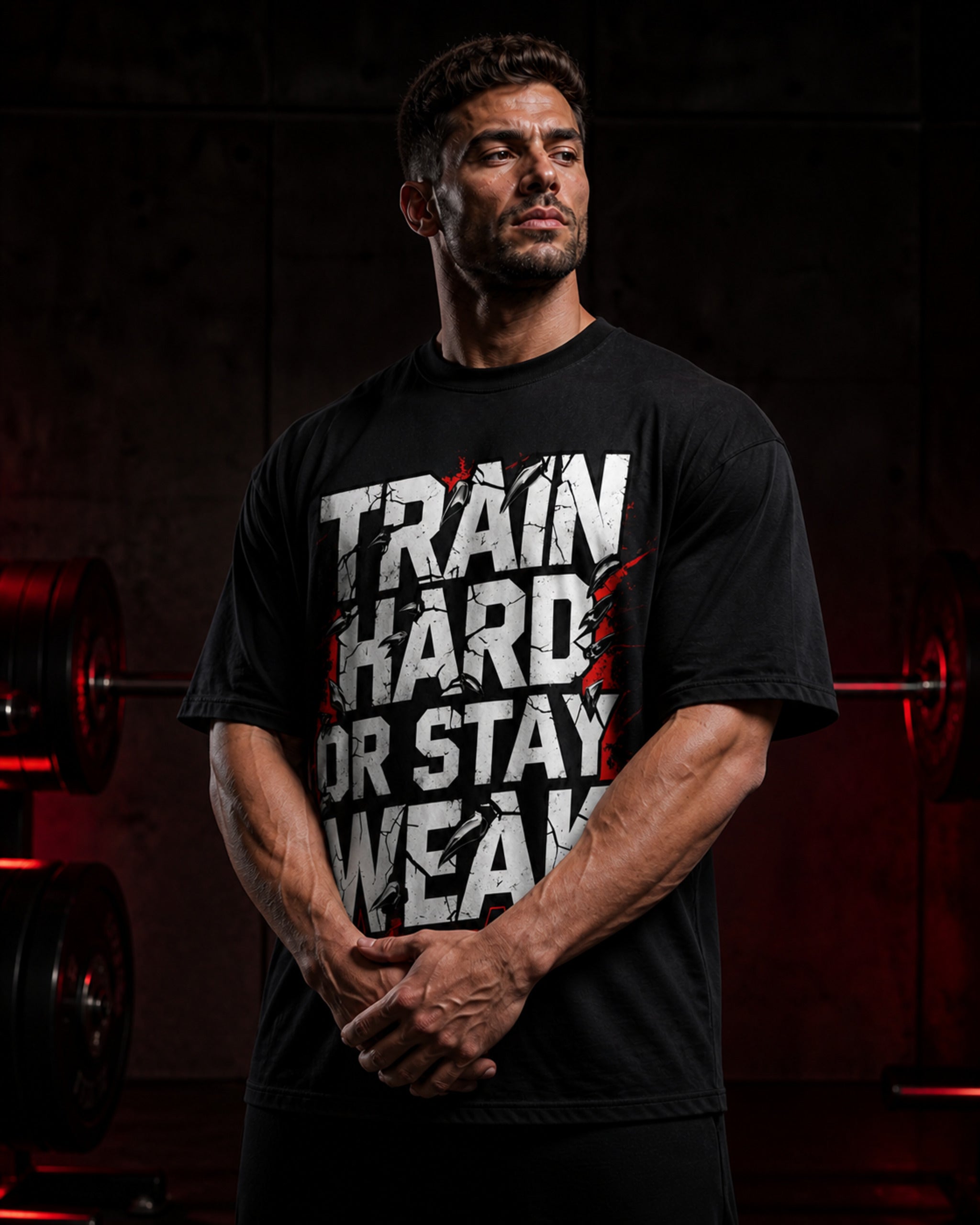 Train Hard Or Stay Weak Oversized T-Shirt black oversized T-shirt product mockup