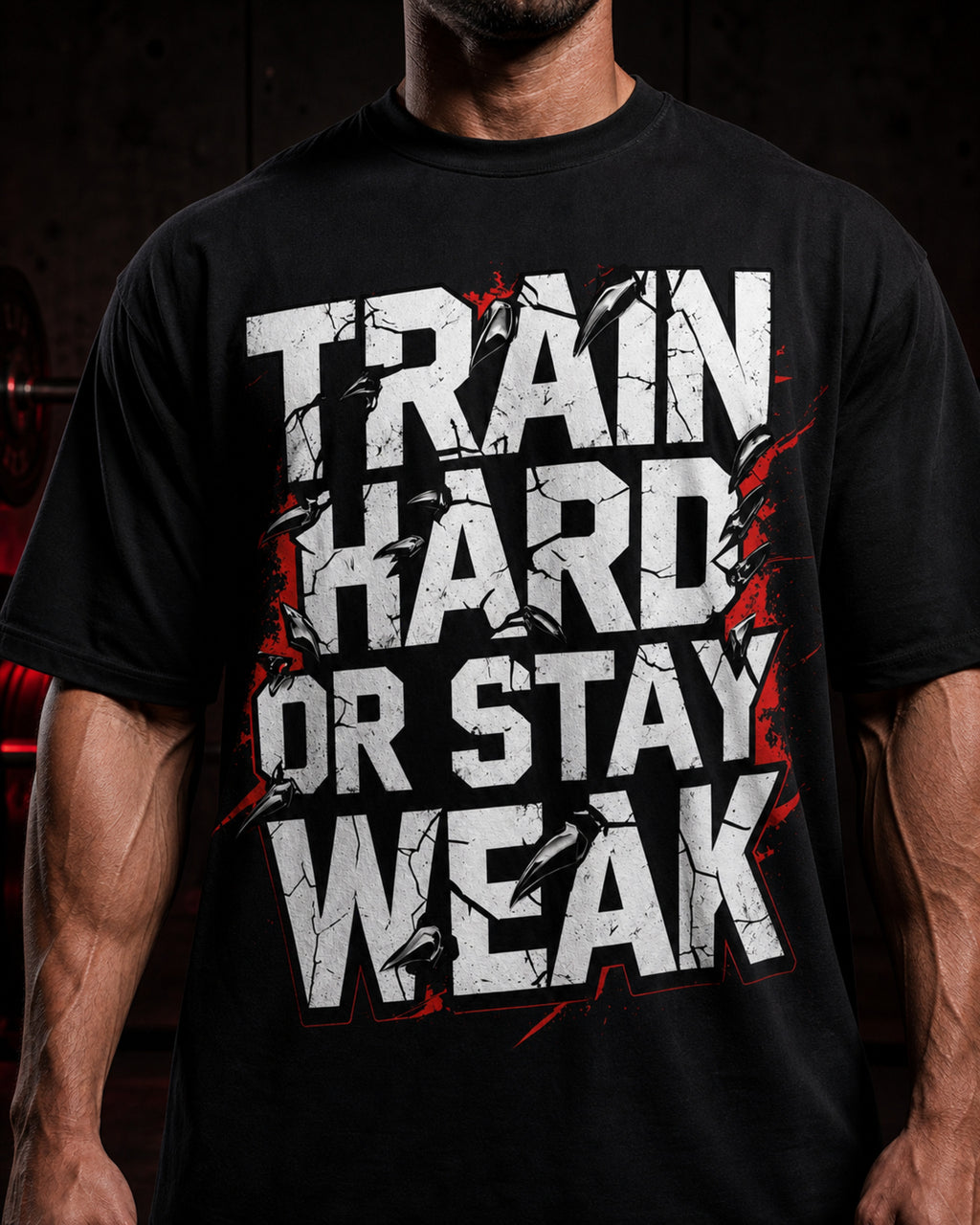 Train Hard Or Stay Weak Oversized T-Shirt black oversized T-shirt product mockup