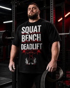 Squat Bench Deadlift Oversized T-Shirt black oversized T-shirt product mockup