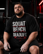 Squat Bench Deadlift Oversized T-Shirt black oversized T-shirt product mockup
