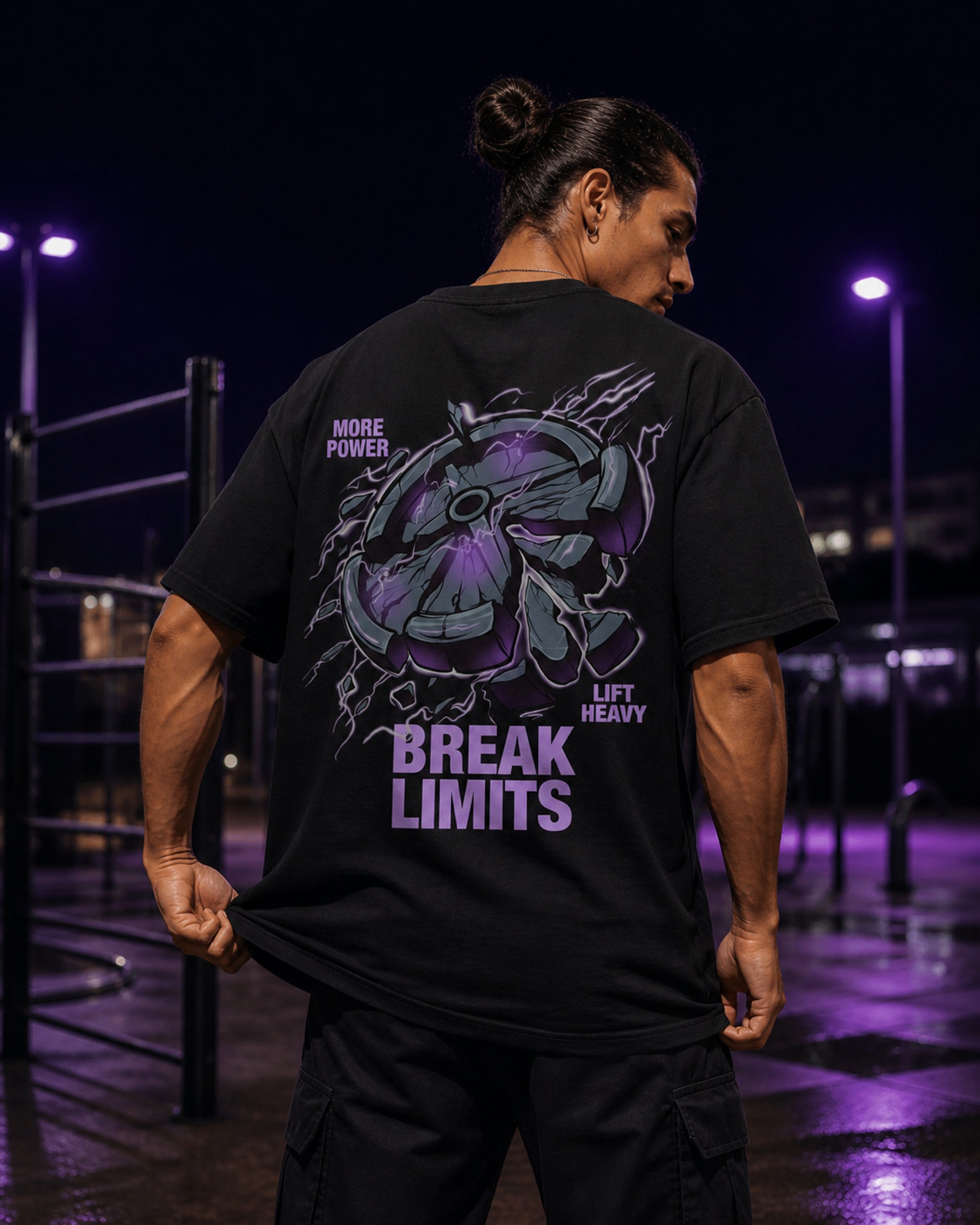 Break Limits Heavy Lift Oversized T-Shirt black oversized T-shirt product mockup