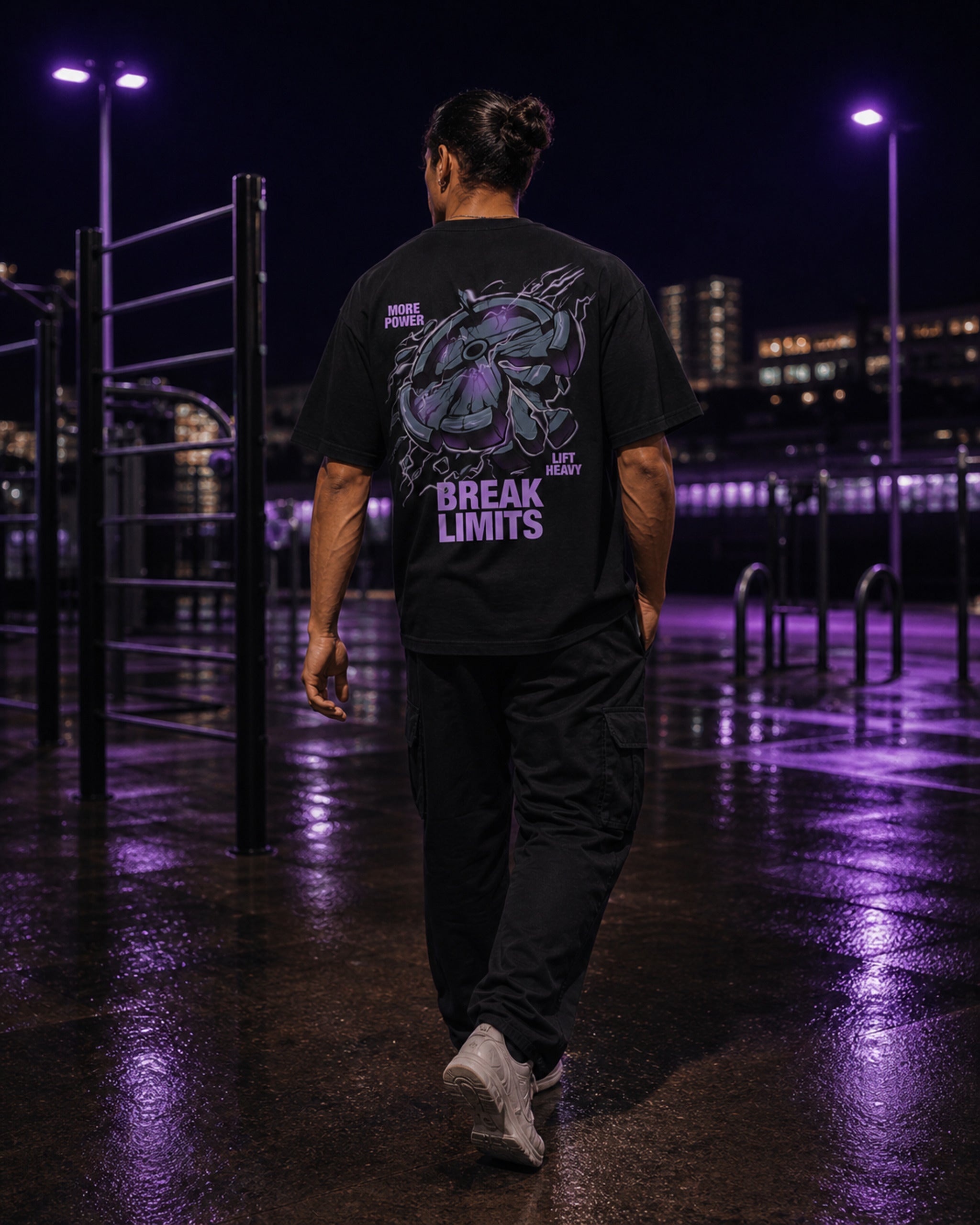 Break Limits Heavy Lift Oversized T-Shirt black oversized T-shirt product mockup