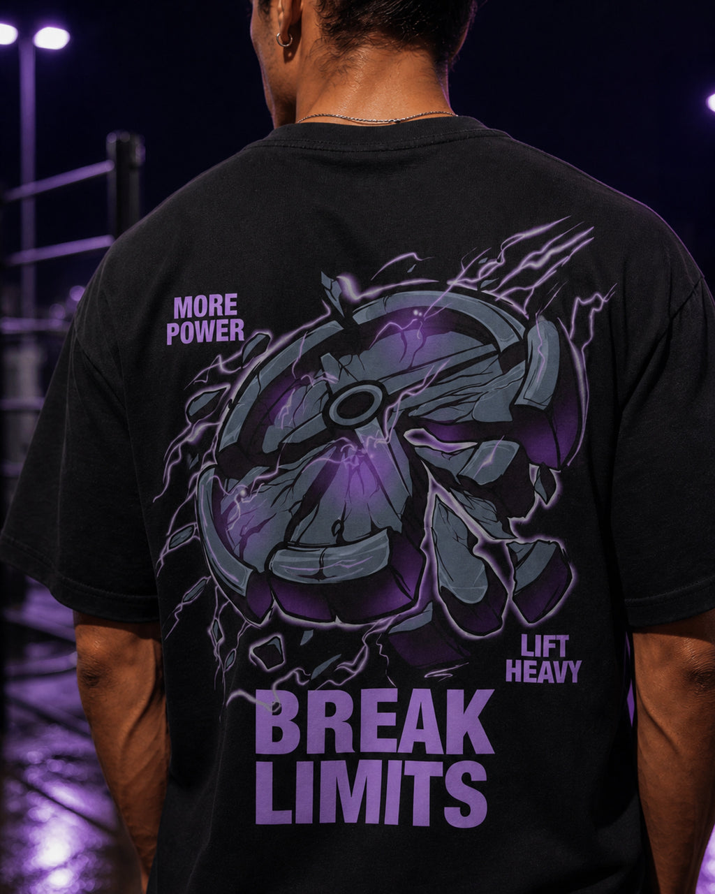 Break Limits Heavy Lift Oversized T-Shirt black oversized T-shirt product mockup