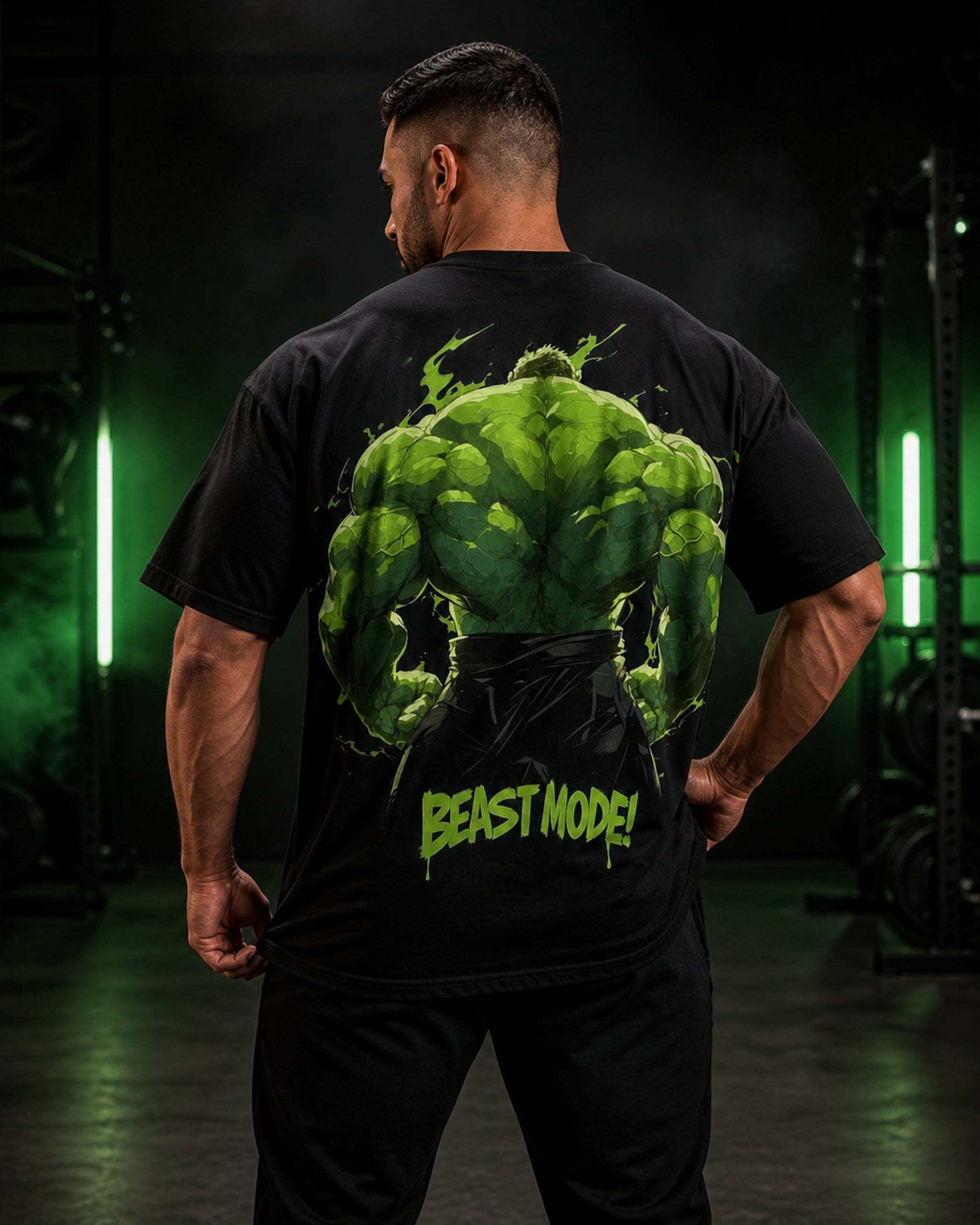 Beast Mode Back Day Oversized T-Shirt black oversized T-shirt product mockup