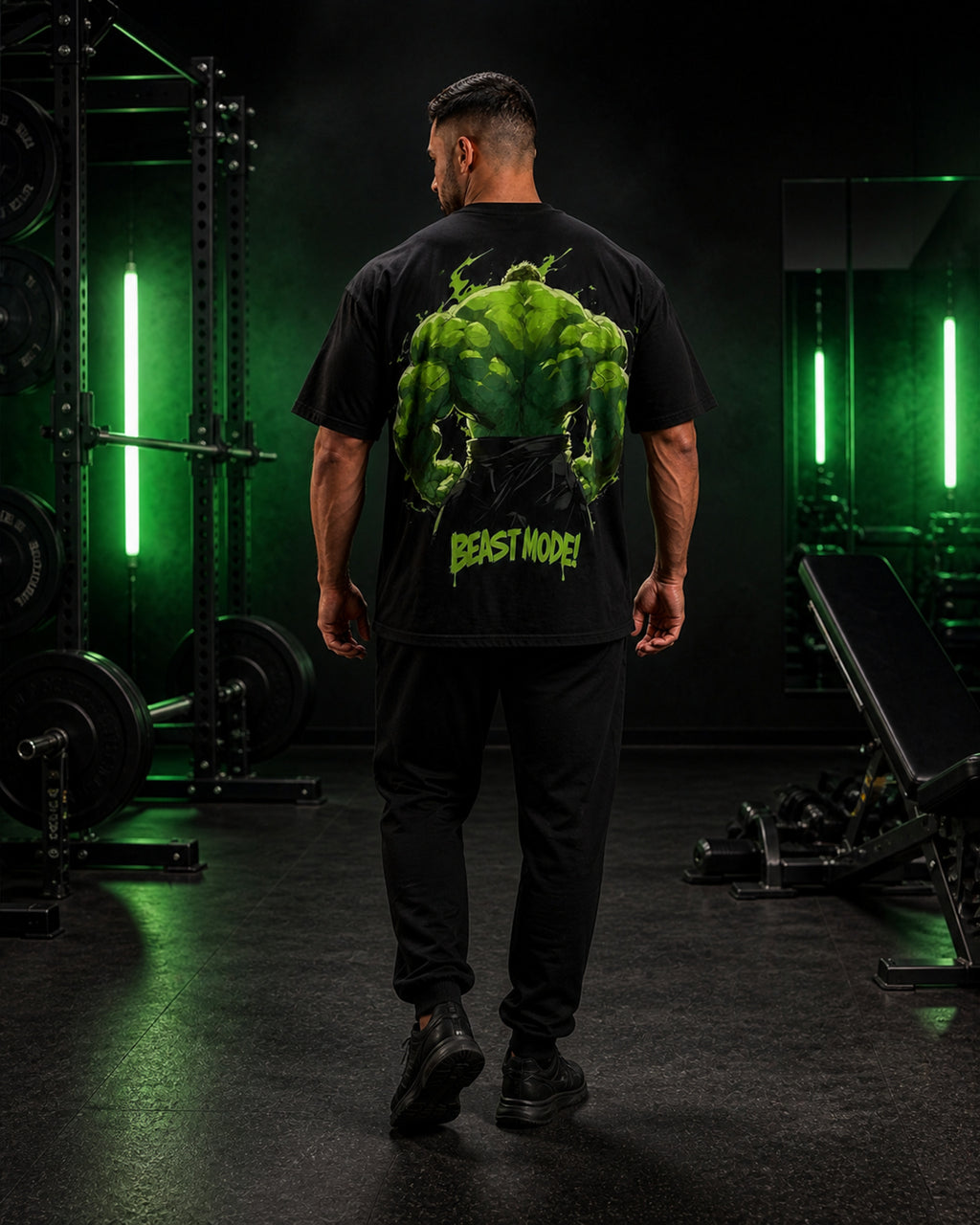 Beast Mode Back Day Oversized T-Shirt black oversized T-shirt product mockup