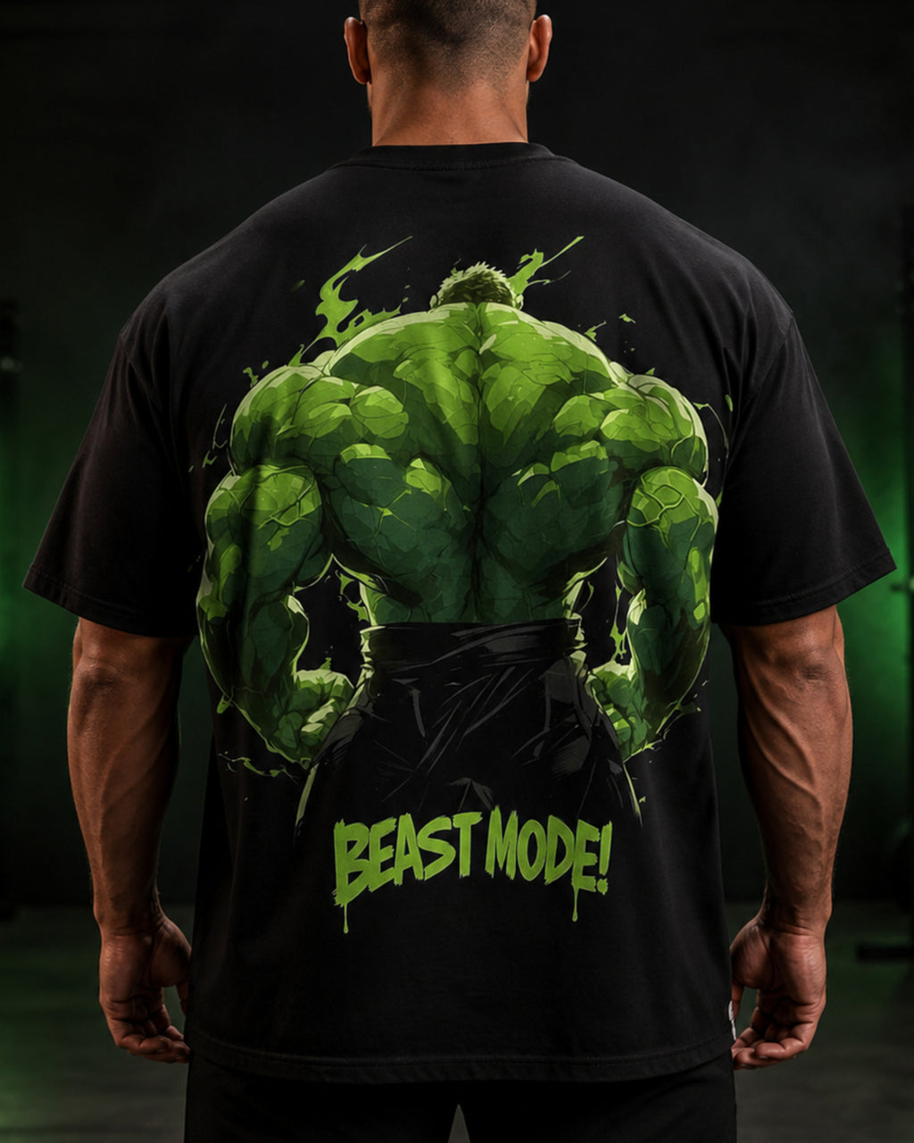 Beast Mode Back Day Oversized T-Shirt black oversized T-shirt product mockup