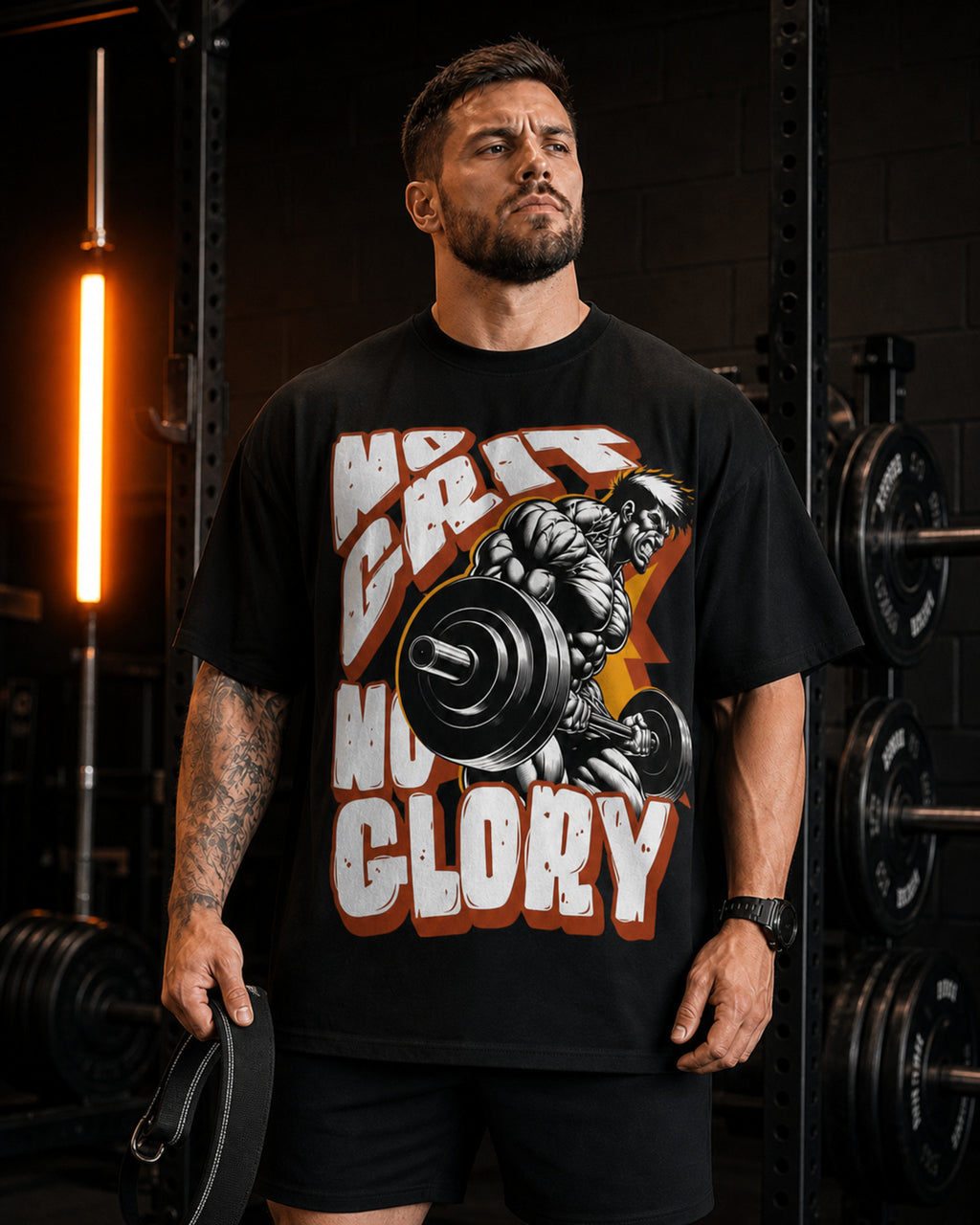 No Grit No Glory Oversized T-Shirt black oversized T-shirt product mockup