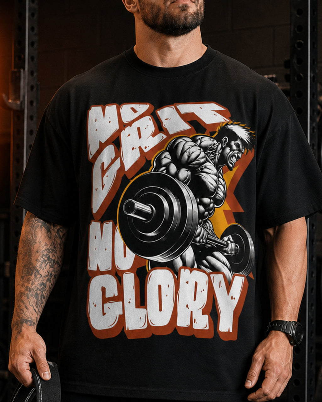 No Grit No Glory Oversized T-Shirt black oversized T-shirt product mockup