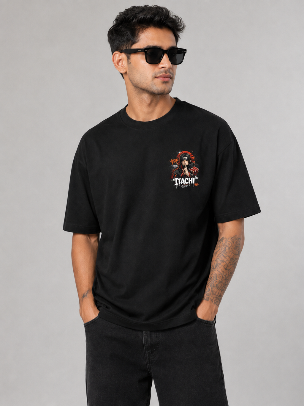 Itachi Uchiha "Akatsuki Shinobi" Oversized Black T-Shirt – Heavyweight Premium Anime Streetwear Graphic Tee