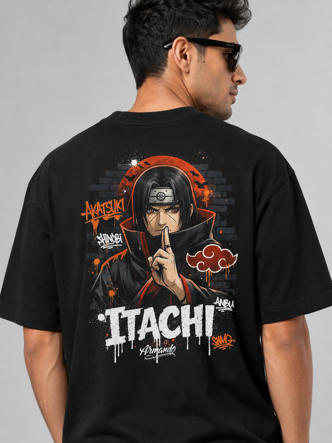 Itachi Uchiha "Akatsuki Shinobi" Oversized Black T-Shirt – Heavyweight Premium Anime Streetwear Graphic Tee