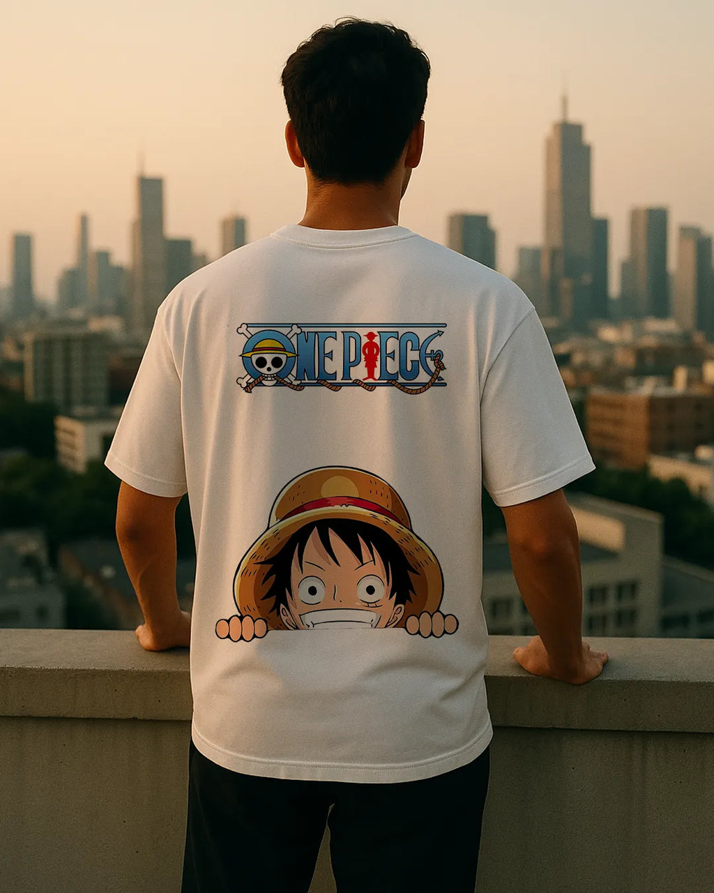 One Piece Luffy Peeking Graphic T Shirt Anime Tee hero image